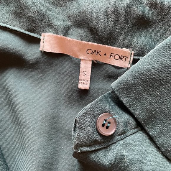 OAK + FORT - Green Satin Button-Up Shirt - Picture 4 of 7